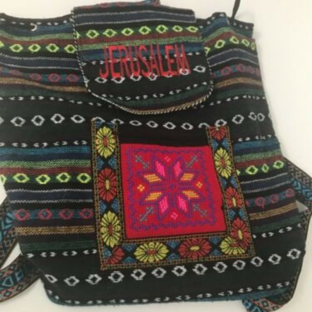 Jerusalem Backpack. Light weight, colorful, tapestry bag.